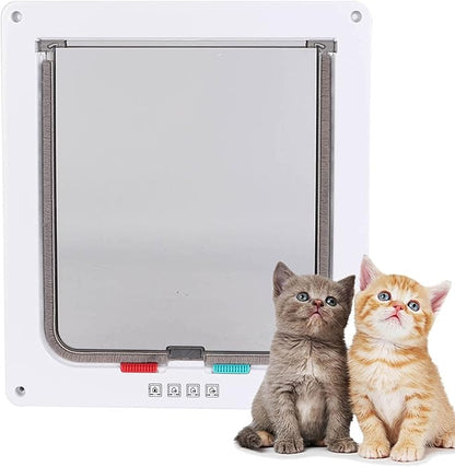 Pet Entry Door, 4 Way Locking Cat Door Dog Flap Door, for Window Pet Cats Supply Easy to Install Door(White)