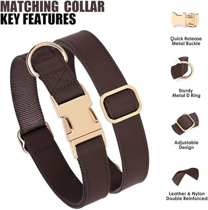 PET ARTIST Soft PU Leather Dog Collar and Leash Set, Bright & Stylish 5FT PU Leather Leash and Collar Set, Durable Pet Collars with Quick Release Metal Buckle for Small Dogs,Brown,S(9"-14")