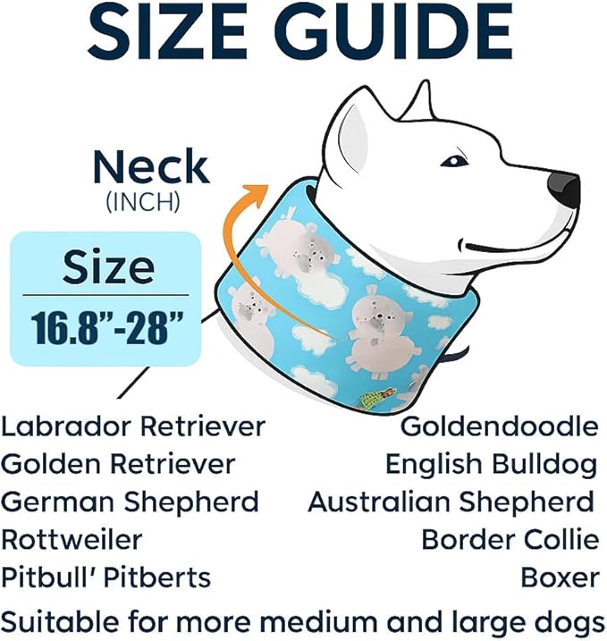 LovinPet Dog Recovery Collar, Adjustable Soft Cone for Medium & Large Dogs, Post-Surgery Comfort & Lick Prevention, Hippos Zoo Print, Blue