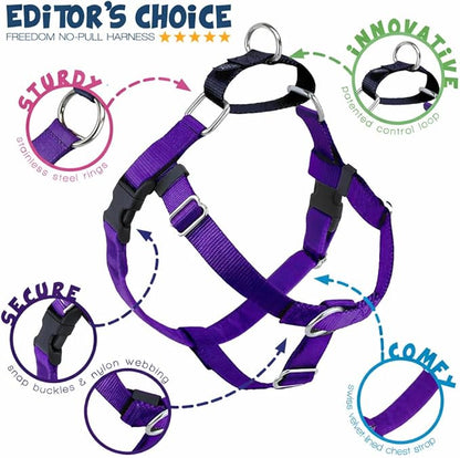 2 Hounds Design Freedom No Pull Dog Harness, Adjustable Harness, Easy Walking & Comfortable Control, Fits Small, Medium & Large Dogs, Solid Colors, Made in USA, 1" MD, Purple