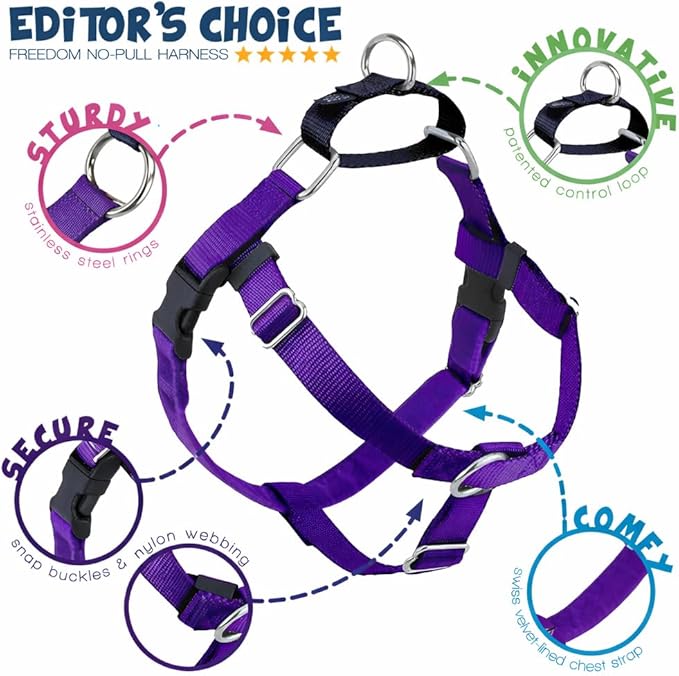 2 Hounds Design Freedom No Pull Dog Harness | Comfortable Control for Easy Walking | Adjustable Dog Harness | Small, Medium & Large Dogs | Made in USA | Solid Colors | 5/8" XS Purple