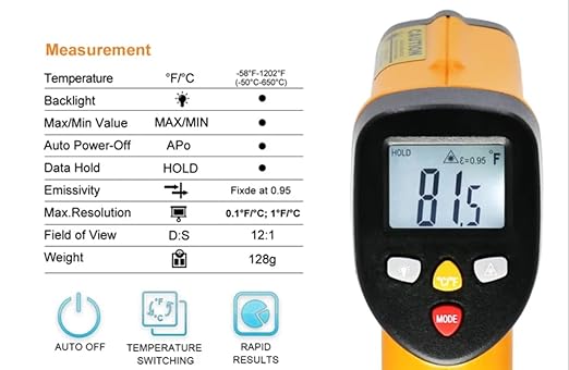 Industrial Infrared Thermometer (Not for Human), Non-Contact Digital Temperature Gun, Laser IR Thermometer, -58℉~ 1202℉ (-50℃ ~ 650℃)
