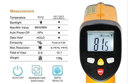 Industrial Infrared Thermometer (Not for Human), Non-Contact Digital Temperature Gun, Laser IR Thermometer, -58℉~ 1202℉ (-50℃ ~ 650℃)