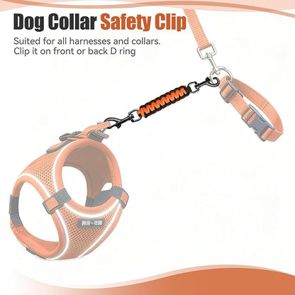 Dog Collar Safety Clip with Dual Clasps,Handmade Backup Safety Strap for Dog Harness, Collars and No Pull Harness Connectors (Black & Orange)
