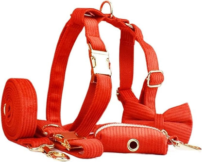 Dog Leash, 5Pcs Corduroy Dog Harness Collar Leash Set with Poop Bags,Hands Free(5PCS set14,Medium)