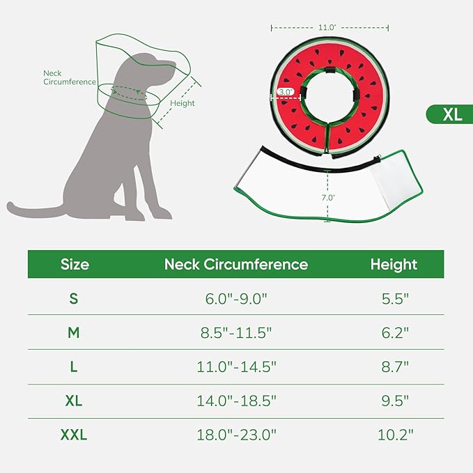 Sponge Dog Cone Collar, Dog Recovery Collar Alternative with Detachable High Clear Shield, Adjustable Soft Neck Cone for Small Medium Large Dogs, Stop Licking After Surgery (Watermelon,XL)