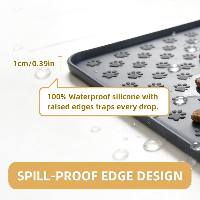 Silicone Dog Food Mat, 100% Waterproof Pet Feeding Mat with Raised Edge, Non-Slip Bowl Placemat for Cats & Dogs, Pets Accessories, 23.6” x 15.9”