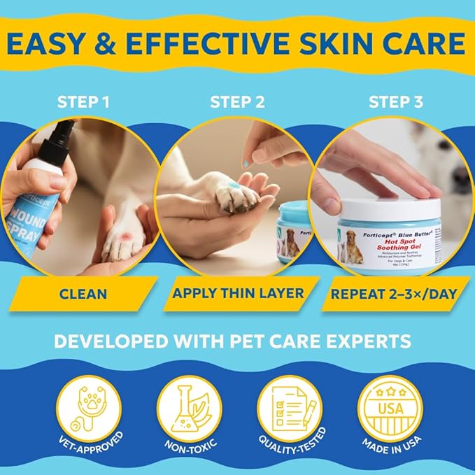 Forticept Blue Butter – Hot Spot Treatment for Dogs Cats | Dog Cat Wound Care | Skin Yeast Infections, Ringworm, Cuts, Rashes, First Aid Veterinary Strength Anti Itch Cream 4oz