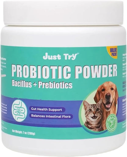 Just Try 7oz Probiotic Powder Probiotics for Cat Probiotic - Gut Health for Cat Constipation Relief Chicken Flavored - Supplements Cat Supplies 200g