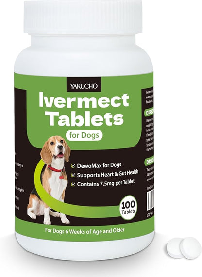 lvermect Tablets for Dogs, 99% Purity for Gut Health Detox, Promotes Immune & Digestive Support - 7.5mg(100 Tablets)