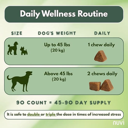 Nuvi Calming Chews for Dogs — Anxiety & Stress Relief Soft Chews | Non-Drowsy, Vet-Recommended Ingredients | Separation Anxiety, Fireworks, Travel | 90 Count