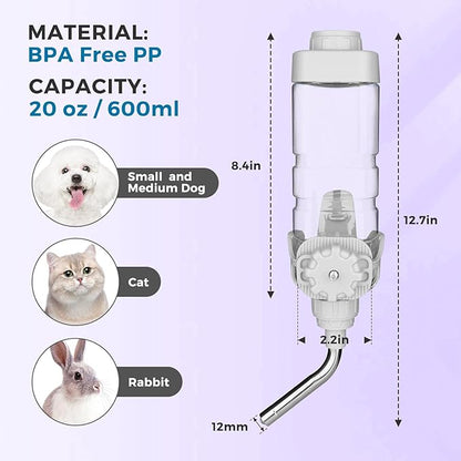 Vannon Dog Water Dispenser for Cage, 20oz Auto Feeding Crate Water Bottle for Dogs, Cats & Rabbits, Pet Nozzle Diameter: 12mm, BPA Free, Grey