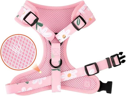 Beirui Cute Girl Dog Collars, Harnesses & Leashes Set - Adjustable Dog Collar and Leash Set with Flower - Soft Mesh Dog Vest Harness for Puppies Small Medium Dogs (Pink-1,S)