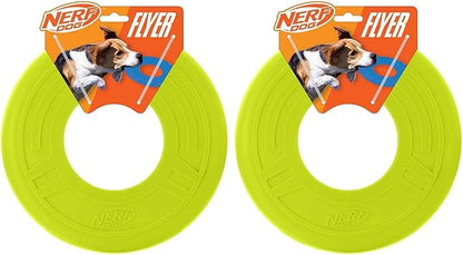 Nerf Dog Atomic Flyer Outdoor Dog Toy, 10 Inch Flying Disc Dog Fetch Toy, Rubber Dog Toy for Medium Dogs and Large Dogs, Green (Pack of 2)