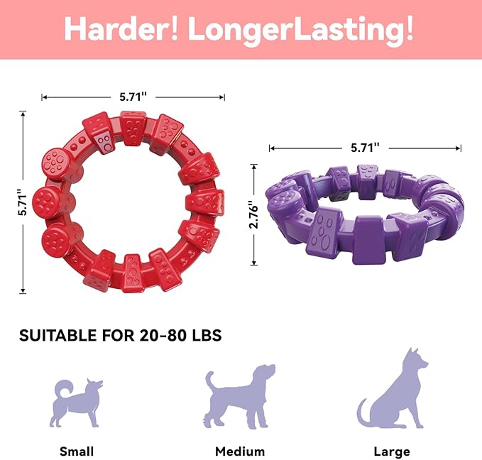 BoYoYo Dog Toys for Aggressive Chewers, 2 Pack Indestructible Dog Toys for Large Breed, Durable Chew Toy for Dogs to Keep Them Busy, Ring Toy for Trainging & Cleaning Teeth, Bacon Flavored