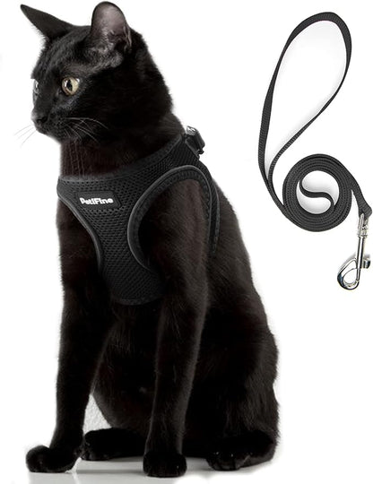 PetiFine Cat Harness and Leash Set,Escape Proof Kitten Harness Reflective,Soft Lightweight Puppy Harness for Walking and Travelling(XXS, Black)