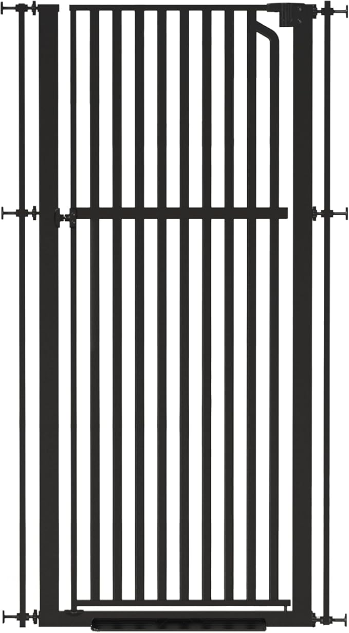 Senneny 63” Extra Tall Cat Gate Auto Close & One-Hand Open, No Drilling Pressure Mounted Kits and Wall Mounted Kits, Metal Pet Gate Fits Openings 29.5” to 33.4” Wide, Black