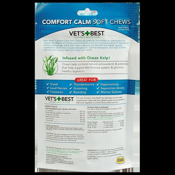 Vet's Best Comfort Calm Calming Soft Chews Dog Supplements - Dog Calming Aid Supports Dog Balances Behavior - Promotes Relaxation - 30 Day Supply