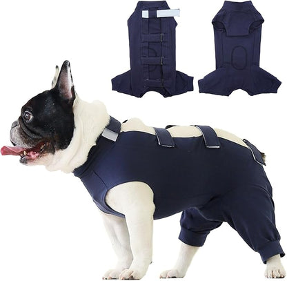 IECOii Dog Recovery Suit - Soft Surgical Onesie for Post-Surgery Dogs, Protects Abdominal and Rear Leg Wounds, Stops Licking, L-Blue
