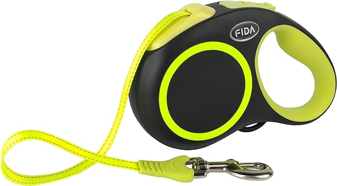 Fida Retractable Dog Leash, Reflective 16ft Heavy Duty Pet Walking Leash for Medium/Large Dog up to 110 lbs, Tangle Free. One-Hand Brake (Large, Neon Yellow)