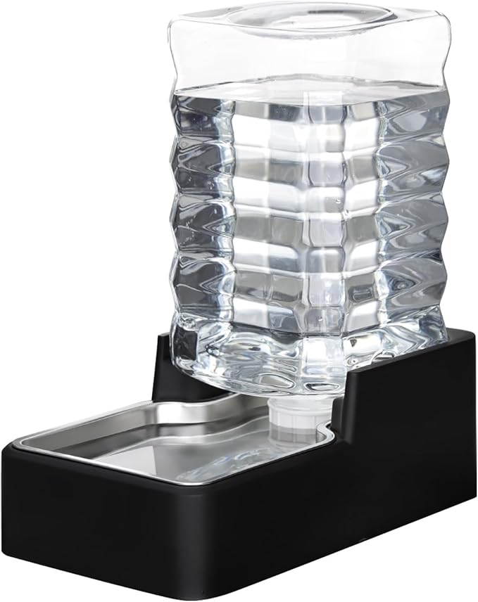 RIZZARI Stainless Steel Pet Water Feeder: 9L Large Gravity Leak-Proof Auto Refill Water Dispenser -Ideal for Multi-Pet Homes- Anti-Tip Base -No Filter- Easy Clean - for 30-60 LB Dogs- Home/Garage