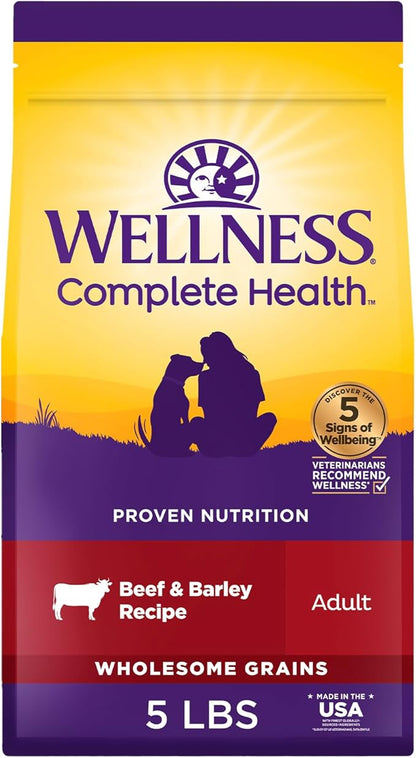 Wellness Complete Health Adult Dry Dog Food, Wholesome Grain Kibble, Natural, Beef and Barley Recipe, 5 lb Bag