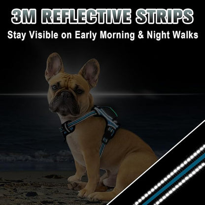 BARKBAY No Pull Dog Harness Large Reflective Dog Harness with Front Clip and Easy Control Handle for Walking Training Running with ID tag Pocket(Blue/Black,S)