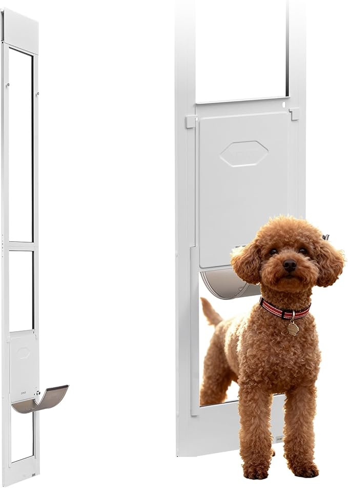 VEVOR Dog Door for Sliding Glass Door, 91 to 96 in Adjustable Height, Aluminum Alloy Frame with Metal Rotating Hinges, Lock Design, 8 1/4 x 12 1/4 in Flap, Sliding Glass Pet Door for Renters