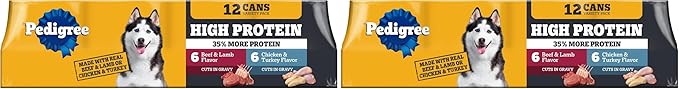 Pedigree High Protein Wet Dog Food,Adult Soft Canned Dog Food Variety Pack,13.2 oz Cans,12 Count (Pack of 2)