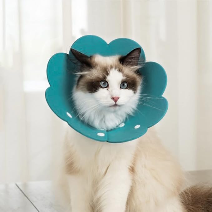 Pet Cone Collar, 3 PCS Adjustable Pet Recovery Protective Collar Cute Sunflower Shape Elizabethan Cat Cone Collar for Cats and Dogs, Red and Purple and Light Blue
