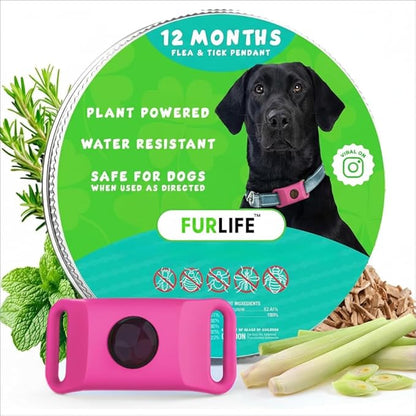 FurLife Pink Dog Tag, Flea and Tick Prevention for Dogs - Waterproof Pendant for Collar, Safe for All Breeds