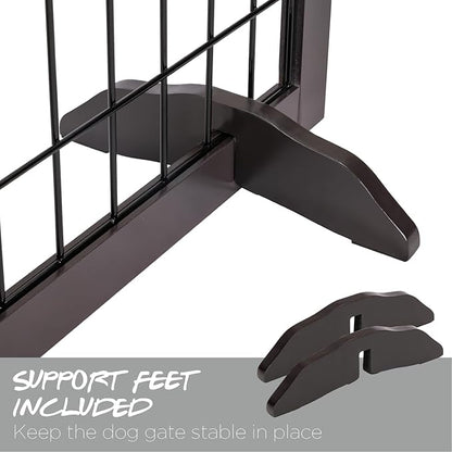 PAWLAND 96-inch Extra Wide Dog gate for The House, Doorway, Stairs, Freestanding Foldable Wire Pet Gate, Set of Support Feet Included (Espresso, 30" Height-4 Panels)
