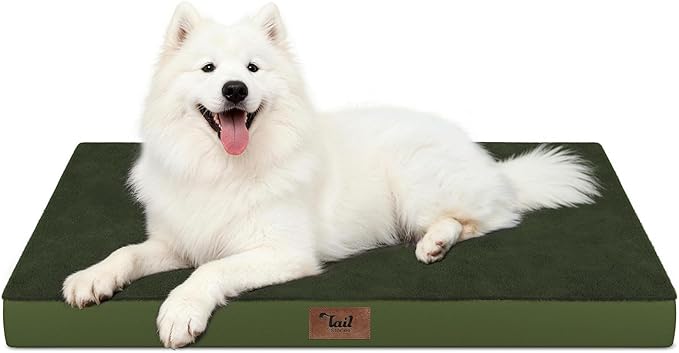 Large Comfy Washable Dog Bed, Orthopedic Egg Crate Foam Dog Crate Mat for Large Dogs with Removable Cover, 41x27 Inch, Olive Green
