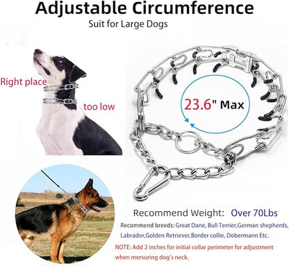 Prong Collar for Dog Large, Pinch Collar for Dogs,Choke Collar for Dogs, Quick Release Buckle and Carabier Lock, Comfort Rubber Tips, for Large Dogs (Large, 4.0mm,23.6-Inch, with Buckle)