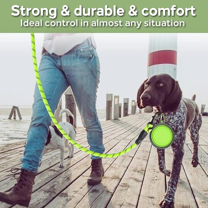 COOYOO 2 Pack Dog Leash 5 FT Heavy Duty - Comfortable Padded Handle - Reflective Dog Leash for Medium Large Dogs with Collapsible Pet Bowl