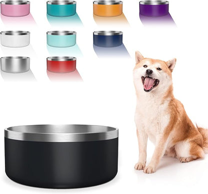 WENBOKMIN Dog Bowl, Stainless Steel Dog Food and Water Bowl with Non Slip Quiet Bottom, Easy to Clean, Dishwasher Safe, 64oz, Black