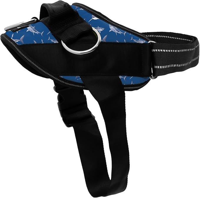 ShawnCo Essential Dog Harness, No-Pull Pet Vest with 3 Leash Clips, No Choke, Reflective, Adjustable and Padded, for Easy Walking and Training for Small, Medium and Large Dogs (White Sharks, S)