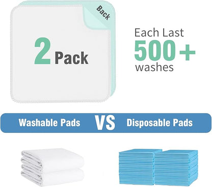 SCLOSE Washable Pee Pads for Dogs 2 Pack, 34" x 36" Waterproof Incontinence Bed Pads for Adults, Elderly and Kids, Nursing Pads, Chucks Pads, Super Asorbent Dog Training Pads, White & Green