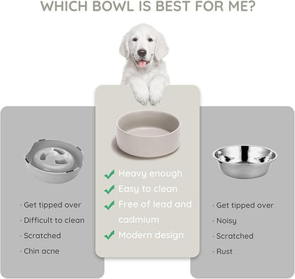 SPUNKYJUNKY 42OZ Ceramic Dog and Cat Bowl, Modern Cute Weighted Food Water Bowl for Replacement Gray (1 Pack)