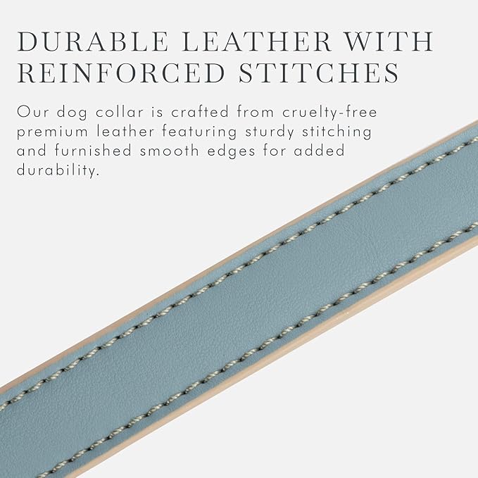 NINA WOOF Cupertino Dog Collars, Harnesses & Leashes Made from Vegan Leather with Dog Tracker Device Holder Adjustable Dog Collar - Color Blue, Medium