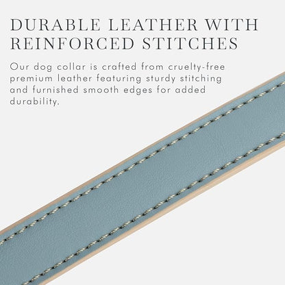 NINA WOOF Cupertino Dog Collars, Harnesses & Leashes Made from Vegan Leather with Dog Tracker Device Holder Adjustable Dog Collar - Color Blue, Large