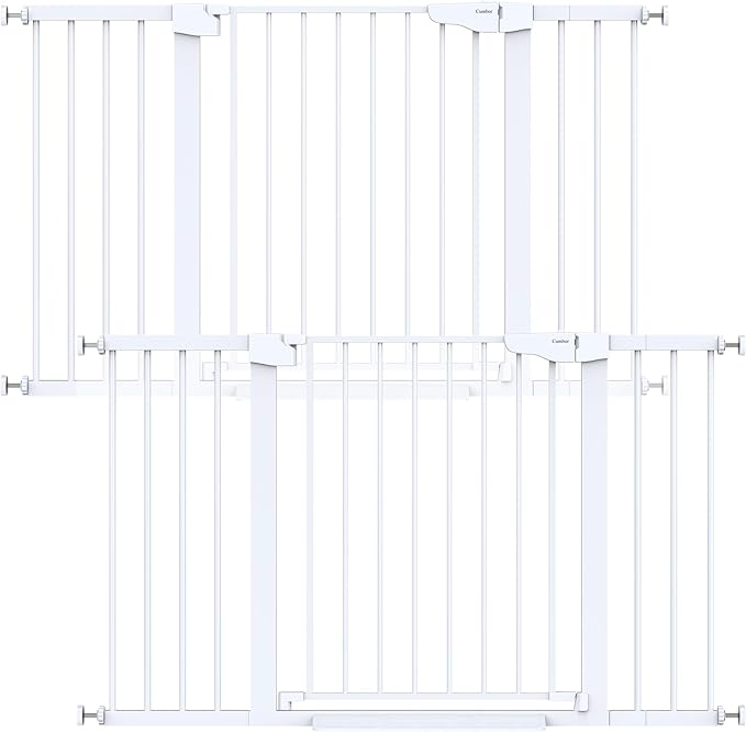 Cumbor 2 Pack 29.7-51.5" Extra Wide Baby Gate for Stairs, Easy Walk Through Dog Gates for Doorways, Pressure Mounted Pet Gate Indoor, Safety Auto-Close Child Gate for Kids with 4 Wall Cups, White