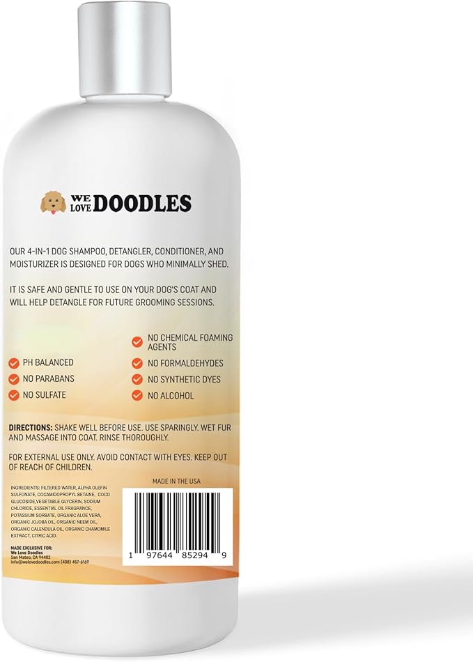 Dog Shampoo, Conditioner & Detangler - Best Shampoo for Goldendoodles, Poodles & Doodles Pet Hair - Hypoallergenic, Tearless, Sensitive Skin for Puppies & All Dog Breeds - Made in USA, 16OZ (Mango)