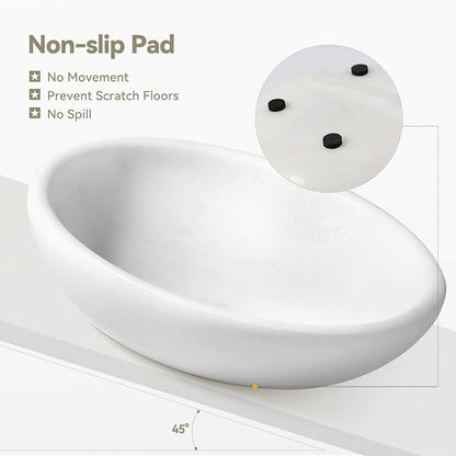 White Cat Bowl, Marble Food and Water Bowl for Cat and Small Dog, Heavyweight 1.5lb Non-Tip Pet Food Dish with Slip-Proof Pad, Premium Stone Feeder for Elegant Home Decor