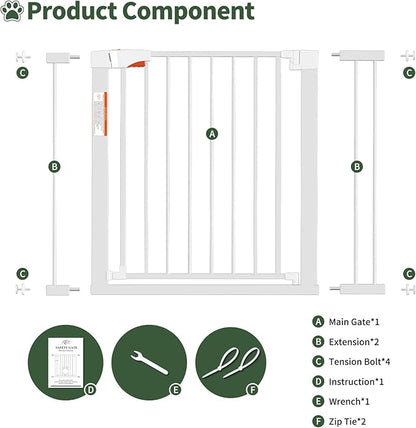 Metal Dog Gate for Door,Pressure Mounted Auto-Close Pet Gates for Dogs Indoor, Doggie Gate(White,36" Tall)