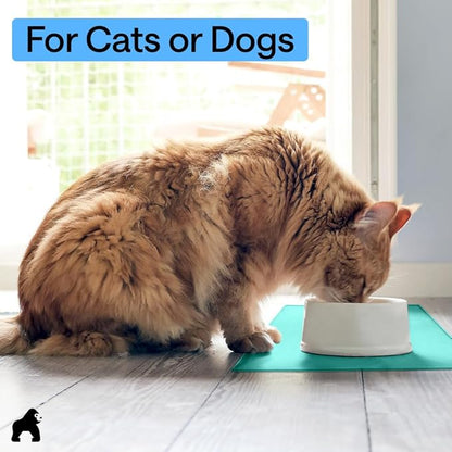 GORILLA GRIP 100% Waterproof Raised Edge BPA Free Silicone Pet Feeding Mat, Dog Cat Food Mats Contain Spills Protects Floors Placemats for Cats and Dogs Water Bowl Pets Accessories 18.5x11.5 Turquoise
