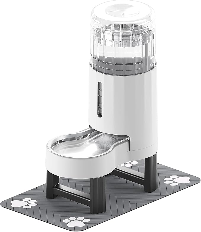 CZPET Elevated Dog Water Bowl Dispenser 8L with Mat for Large Dogs,Tall Raised Pet Waterer Stand,Relieve Neck Pressure,Large Capacity and Drinking Area Noise-Free for Pets (8L+Stand+Mat,White)