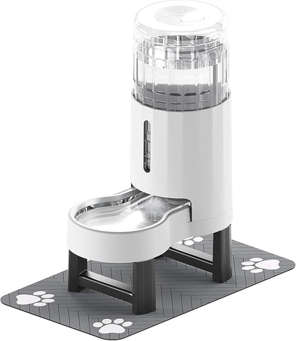 CZPET Elevated Dog Water Bowl Dispenser 8L with Mat for Large Dogs,Tall Raised Pet Waterer Stand,Relieve Neck Pressure,Large Capacity and Drinking Area Noise-Free for Pets (8L+Stand+Mat,White)