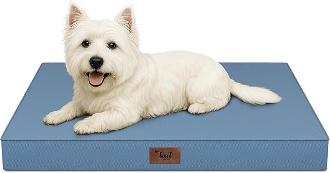 Outdoor Dog Bed for Small Dogs & Cats, Waterproof Dog Crate Mat Orthopedic Egg Crate Foam with Washable Removable Oxford Cover, Blue