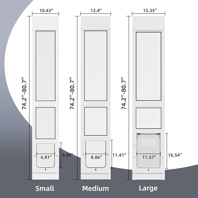 Dog Door for Sliding Glass Door with Magnetic Plastic Flat, Sliding Door Pet Doggie Door Insert with Lock, Adjustable Height No-Cut Required Doggy Door Access Renters, Apartments, Patio (White, M)